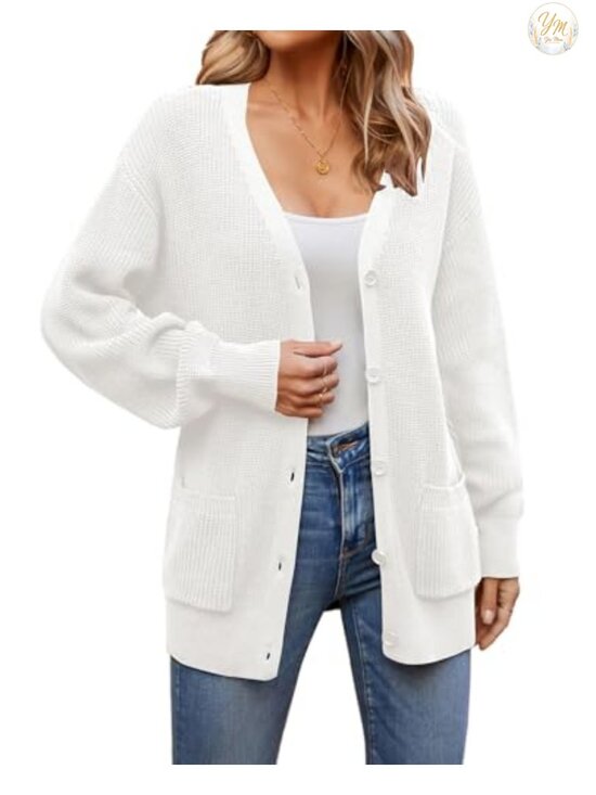 Sweaters - 100% Cotton Cardigan Sweater with Pockets Oversized Button Front Knit